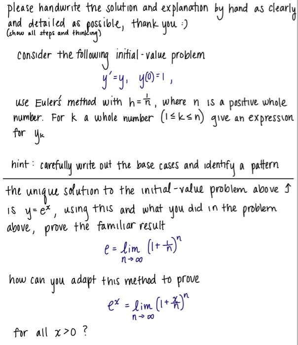 Solved Please Handwrite The Solution And Explanation By H Chegg Com