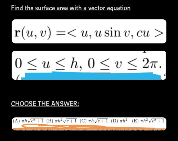Solved Find the surface area with a vector equation r(u, v) | Chegg.com