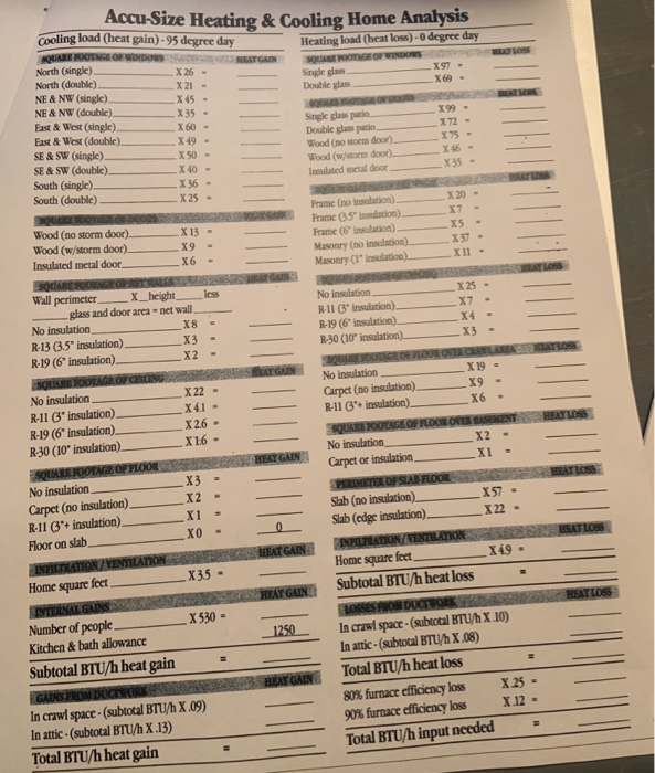 Solved 1. Using the attached AccuSize Heating & Cooline