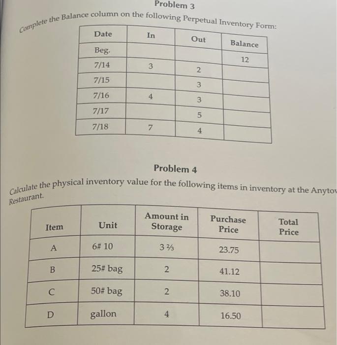 Solved Problem 3 Complete The Balance Column On The Chegg