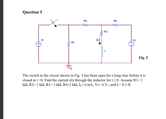 Solved Question 5 Fig. 5 The switch in the circuit shown in | Chegg.com
