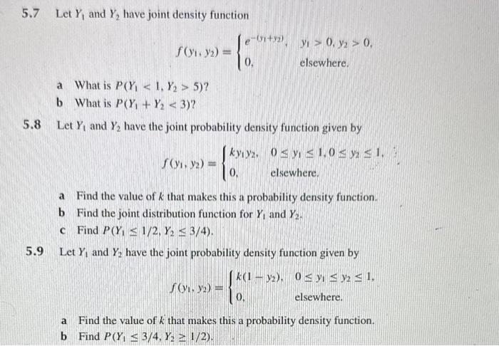 Solved 5 7 Let Y1 And Y2 Have Joint Density Function