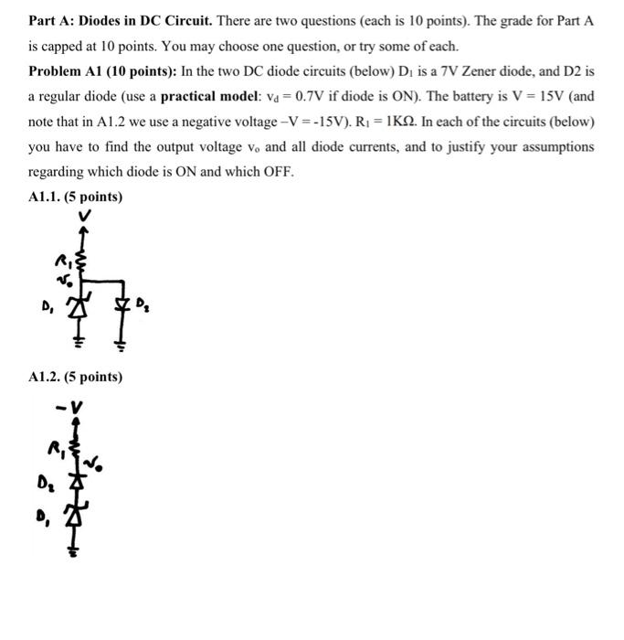 Solved Part A: Diodes in DC Circuit. There are two questions | Chegg.com