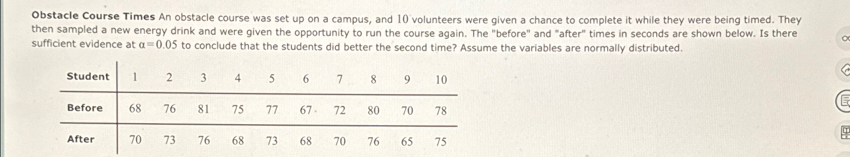 Solved Obstacle Course Times An obstacle course was set up | Chegg.com