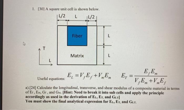 Solved 1. [30] A square unit cell is shown below. L/2 L 14/2 | Chegg.com