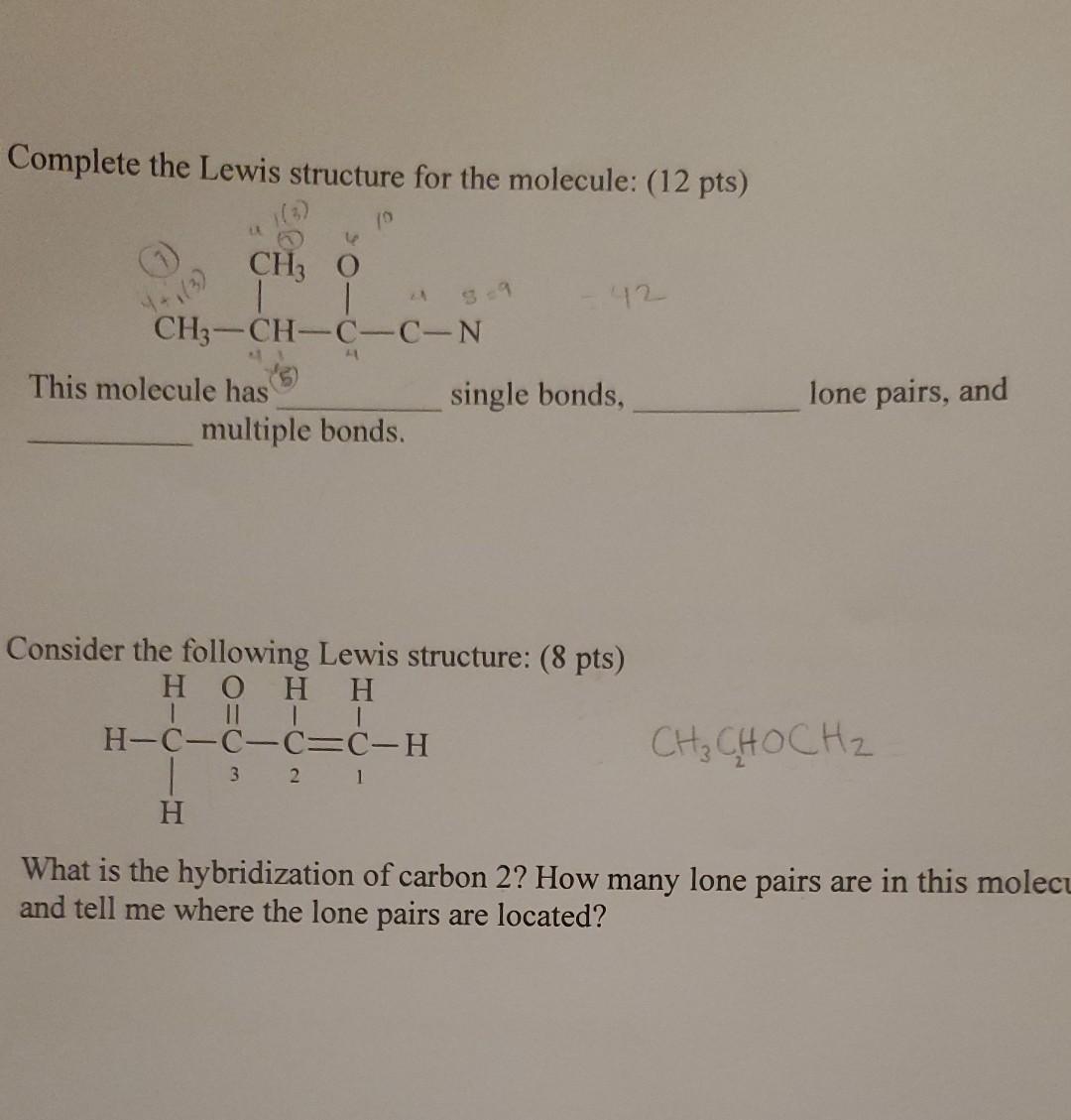 Solved Complete the Lewis structure for the molecule: (12 | Chegg.com