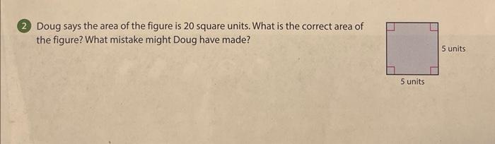 Doug says the area of the figure is 20 square units. What is the correct area of the figure? What mistake might Doug have mad