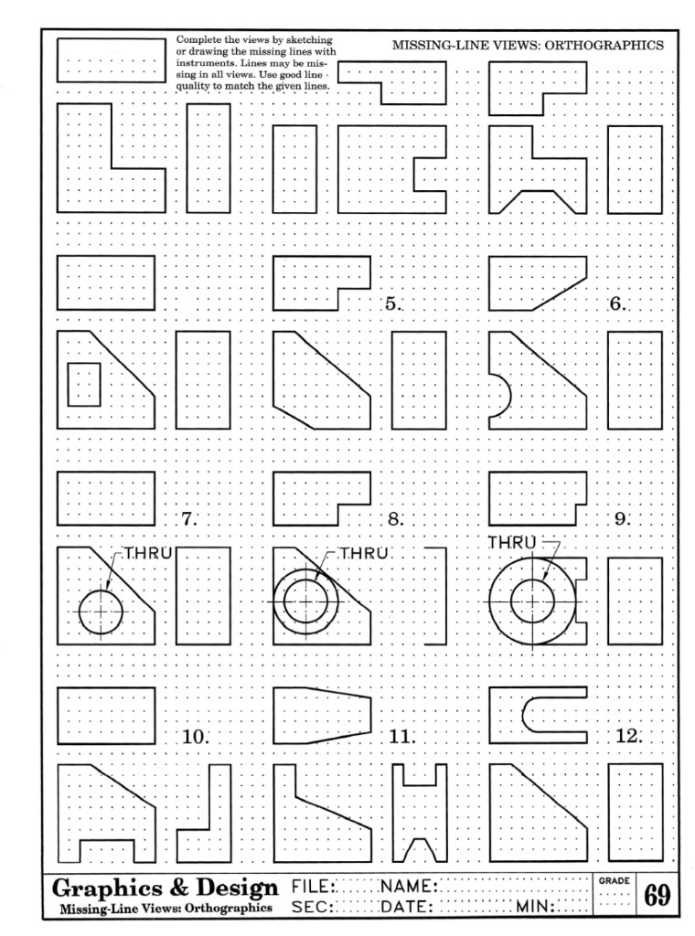 Solved Missing-line Views: Orthographics Complete The Views 