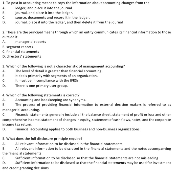 Solved 1. To post in accounting means to copy the