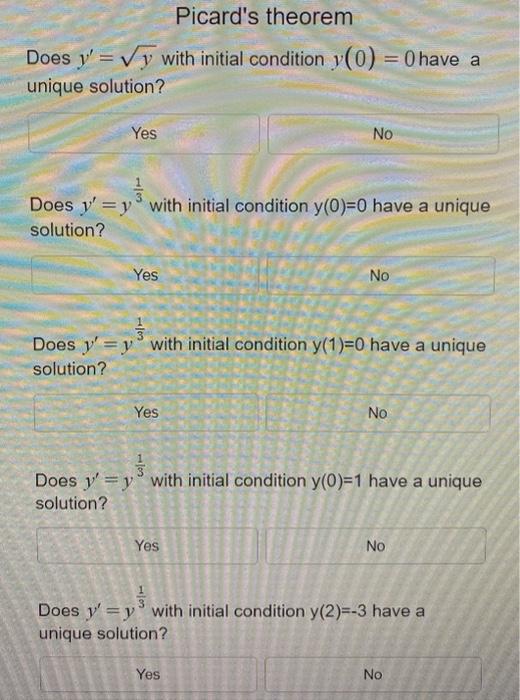 Solved Picard's theorem Does y' = Vy with initial condition | Chegg.com