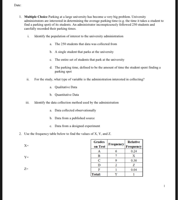 Solved Date 1. Multiple Choice Parking at a large