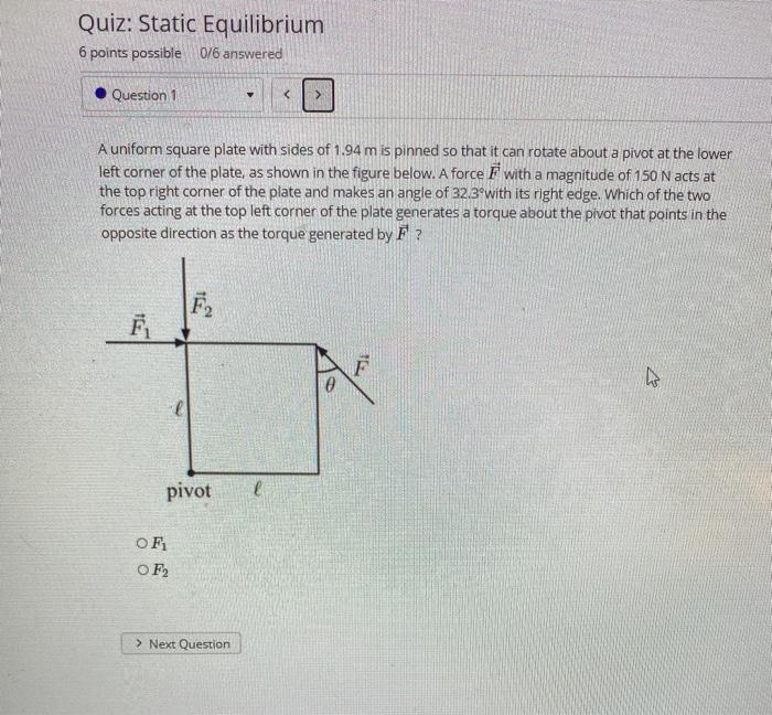 Solved Quiz: Static Equilibrium 6 points possible 0/6 | Chegg.com