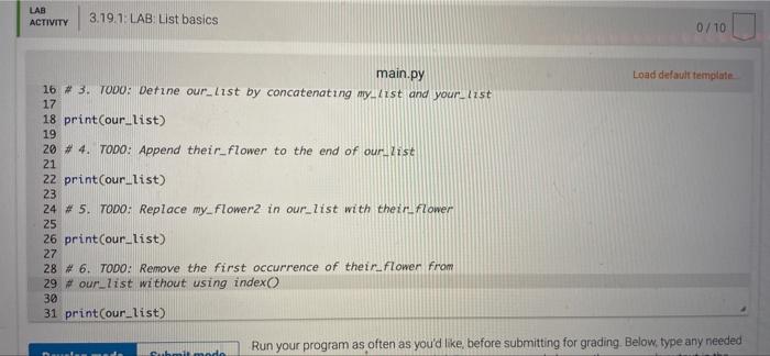 Solved 3.19 LAB: List Basics Given The User Inputs, Complete | Chegg.com