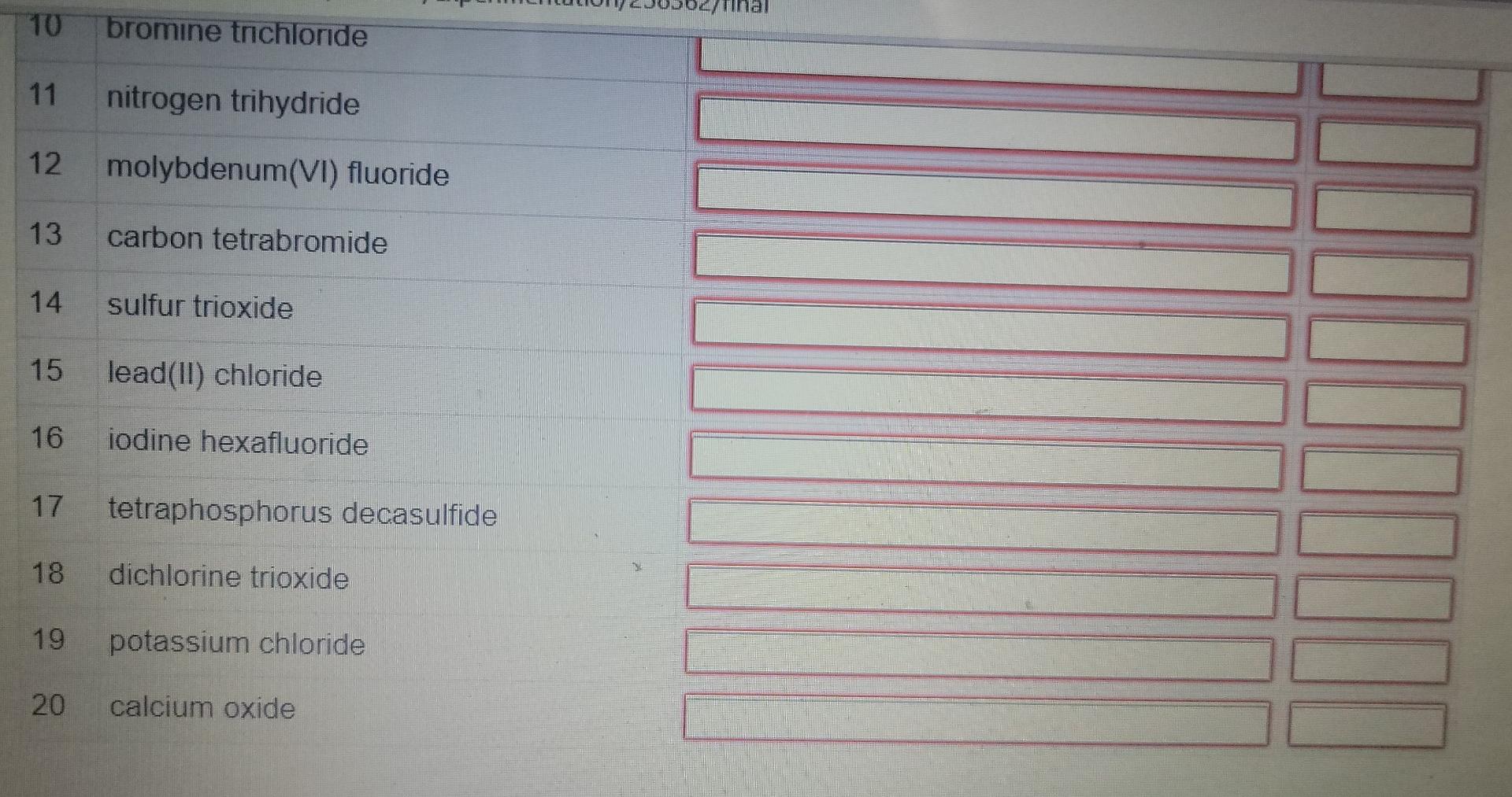 Solved 10 bromine trichloride 11 nitrogen trihydride II 12