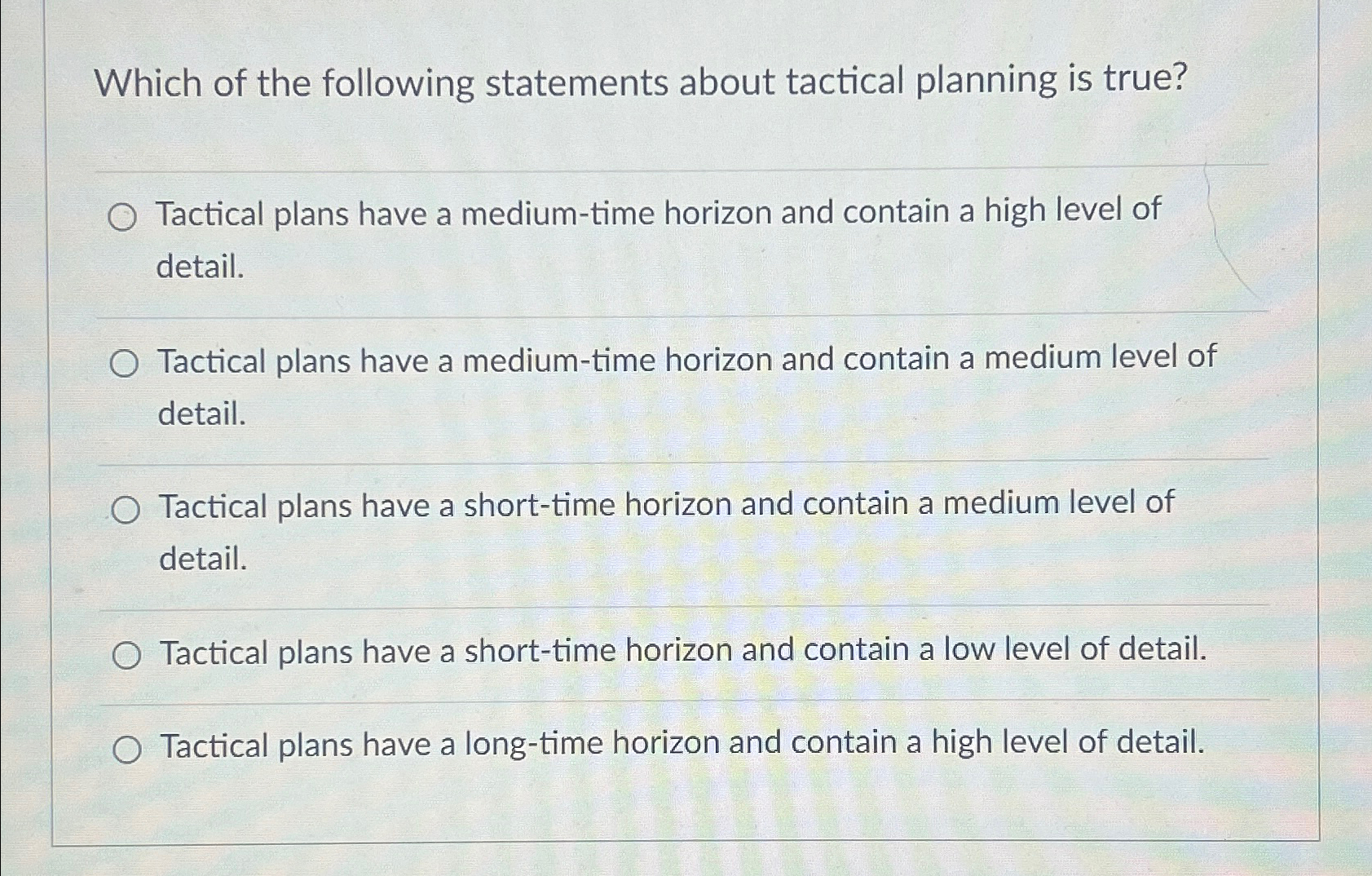 Solved Which of the following statements about tactical | Chegg.com