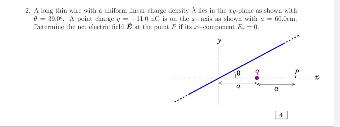 Solved 2. A long thin wire with a uniform linear charge | Chegg.com