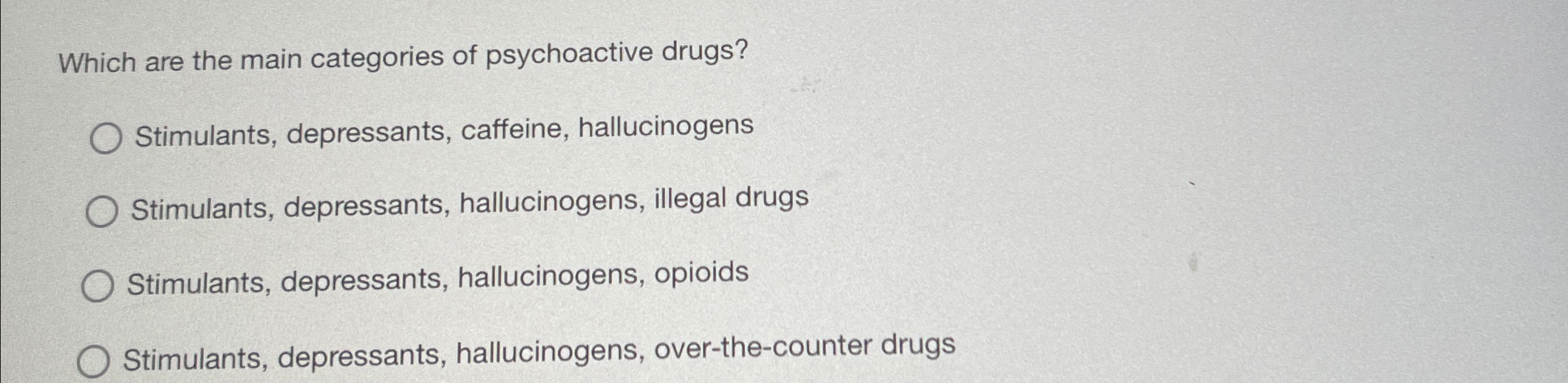 Solved Which are the main categories of psychoactive drugs? | Chegg.com
