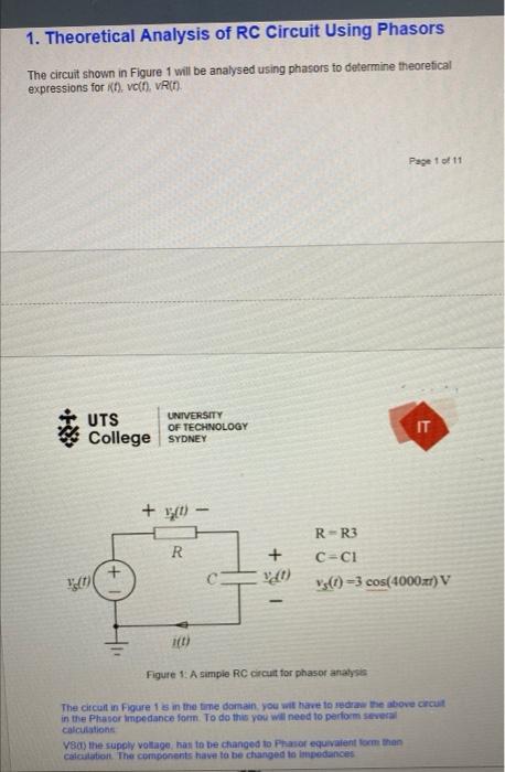 1. Theoretical Analysis of RC Circuit Using Phasors
The circuit shown in Figure 1 will be analysed using phasors to determine