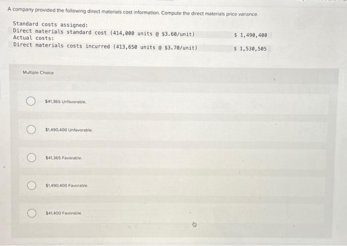 Solved A company provided the following direct materials | Chegg.com