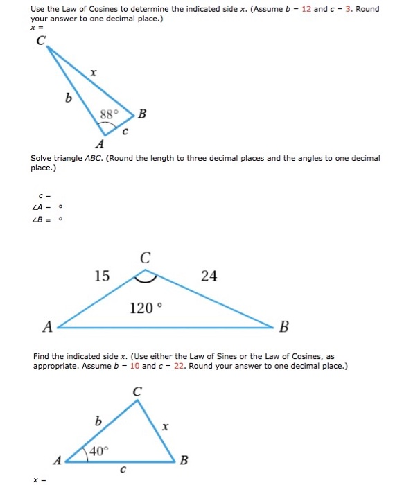 Solved Use the Law of Cosines to determine the indicated | Chegg.com