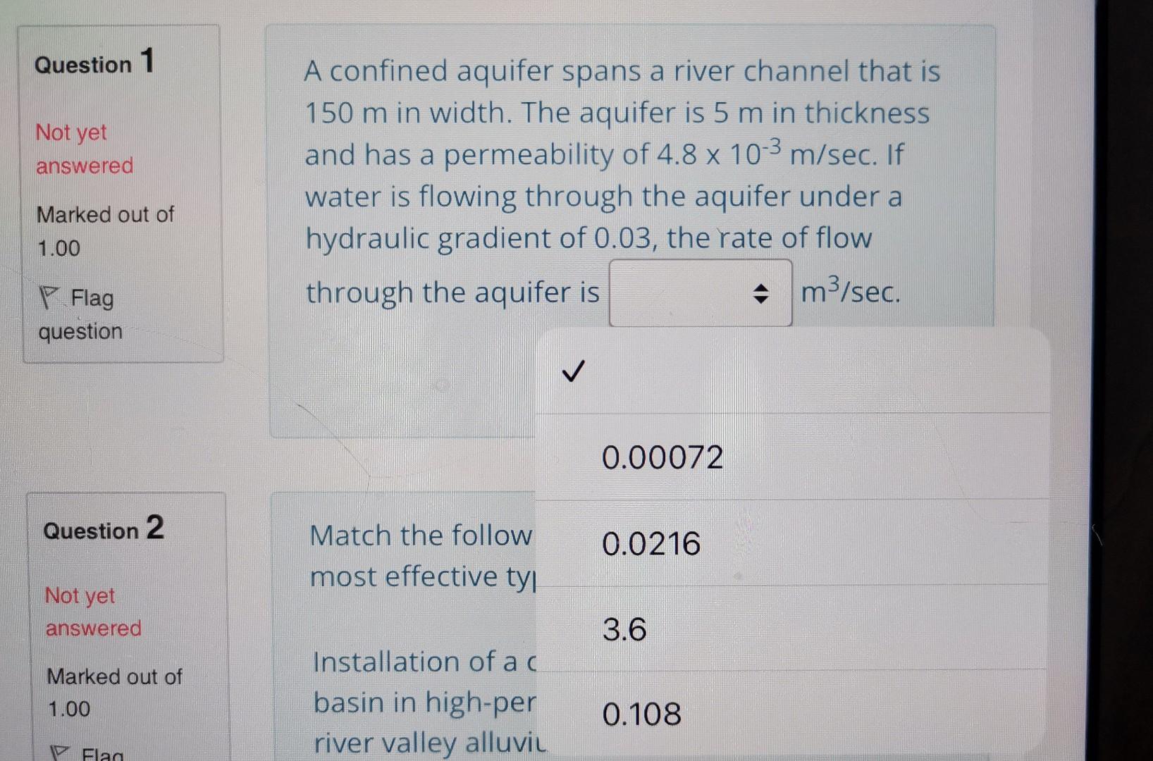 Solved Question 1 Not yet answered A confined aquifer spans | Chegg.com