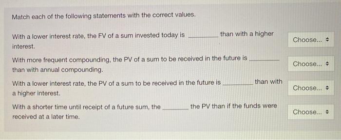 Solved Match each of the following statements with the | Chegg.com