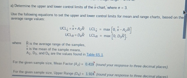 Solved a) ﻿Determine the upper and lower control limits of | Chegg.com