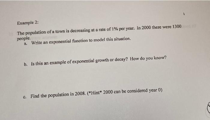 Solved Example 2: The population of a town is decreasing at | Chegg.com