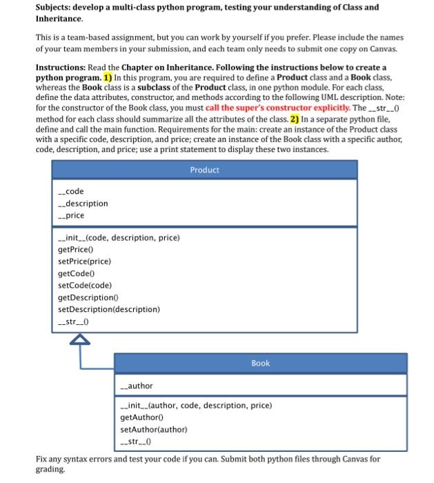 Solved Subjects: develop a multi-class python program, | Chegg.com