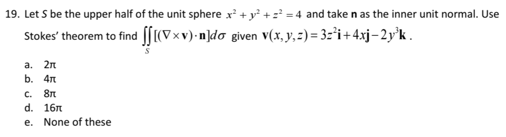 Solved Let S be the upper half of the unit sphere | Chegg.com