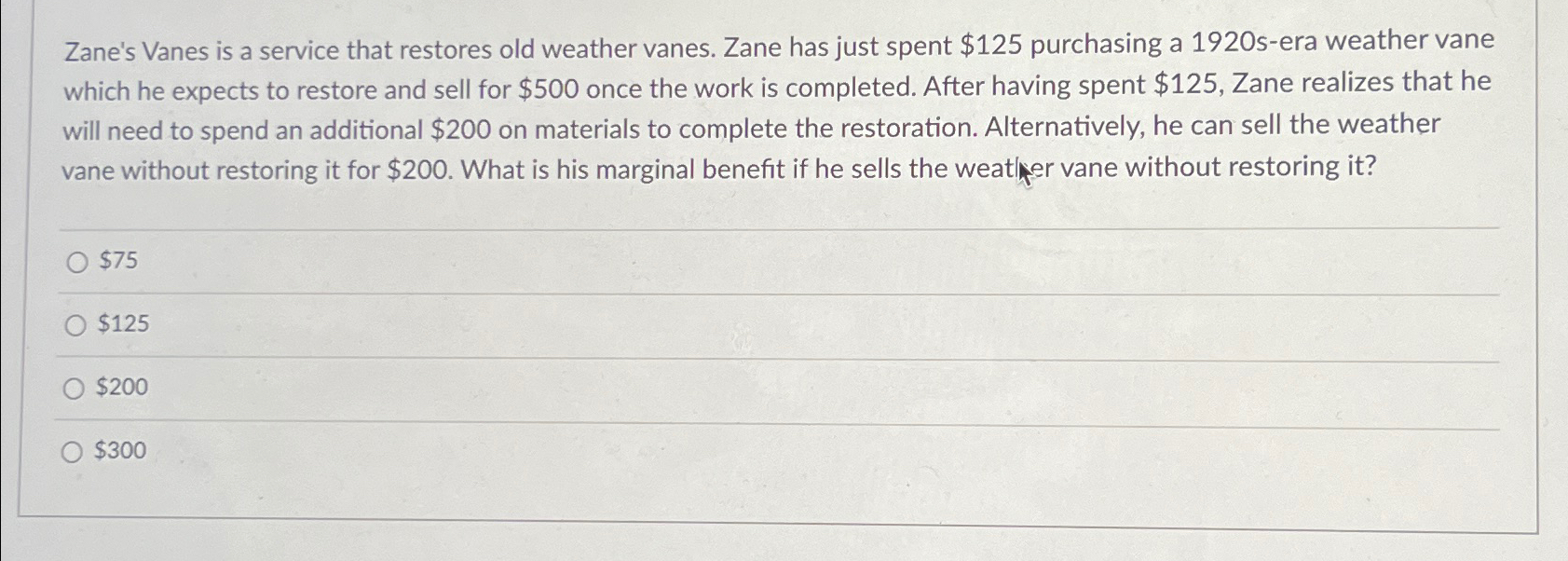 Solved Zane's Vanes is a service that restores old weather