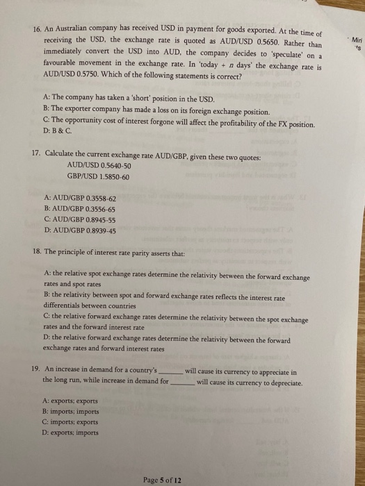 Solved Mini 16. An Australian company has received USD in