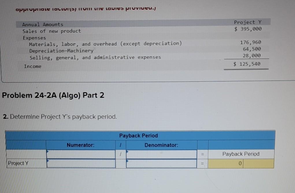 Solved Problem 24-2A (Algo) Payback period, accounting rate | Chegg.com