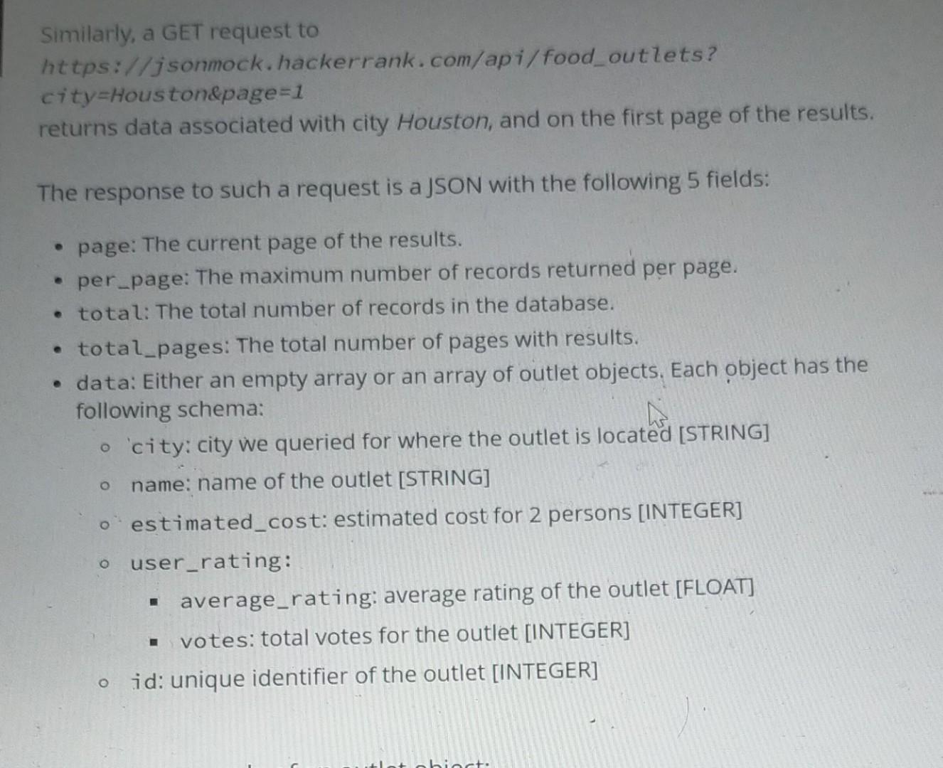 Solved A REST API contains information about food outlets