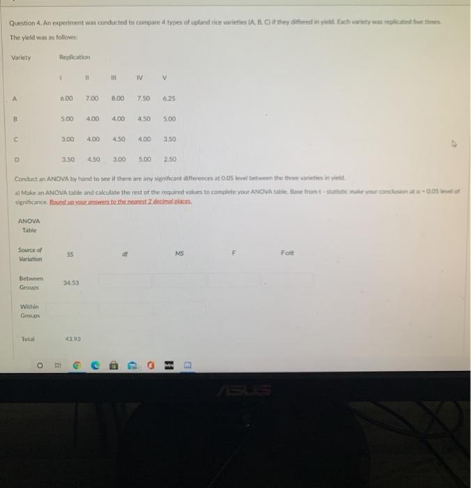 Solved Question 4. An experiment was conducted to compare a | Chegg.com