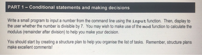 Solved PART 1 - Conditional Statements And Making Decisions | Chegg.com