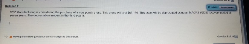 Solved cons Save Answer Question 9 10 points XYZ | Chegg.com