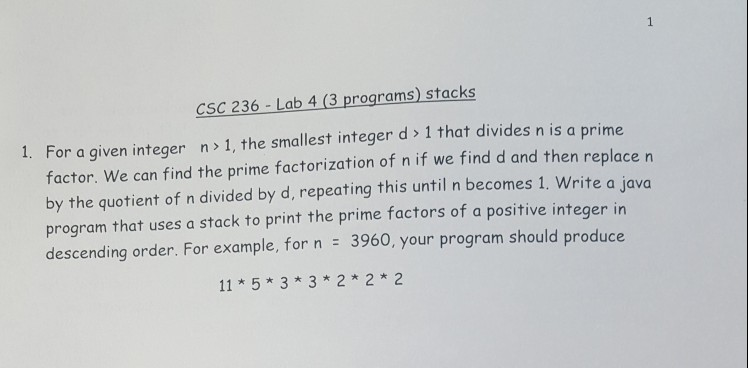 CSC 236 - Lab 4 (3 programs) stacks 1. For a given | Chegg.com