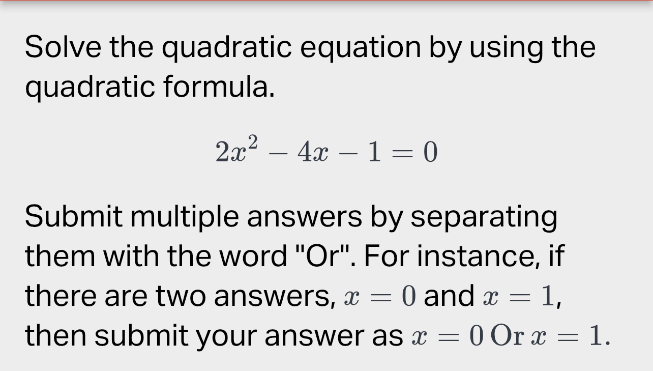 solve 2x 2 x 1 0 using the quadratic formula