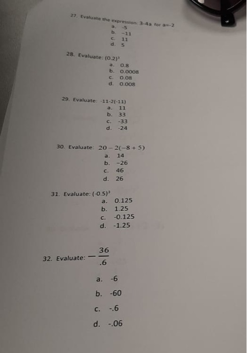 Solved for 2 27 Evaluate the expression 3-4 a 5 b -11 c 11 | Chegg.com