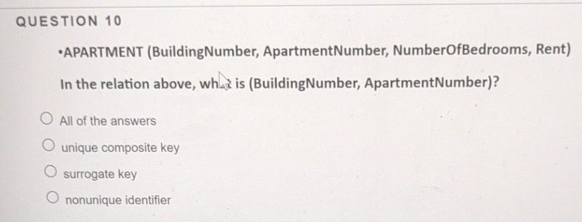 Solved QUESTION 10 •APARTMENT (Building Number, | Chegg.com