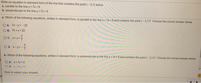 Solved Write an equation in standard form of the line that | Chegg.com