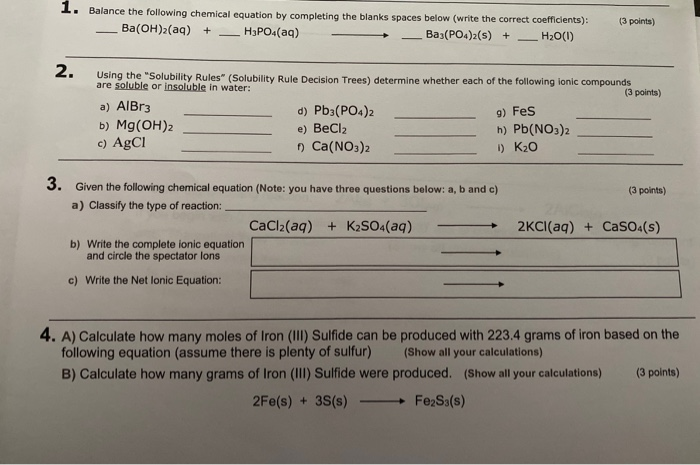 Solved 1. Balance the following chemical equation by | Chegg.com