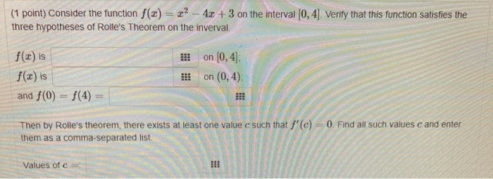 Solved (1 point) Consider the function f(x) = x2 - 4x + 3 on | Chegg.com
