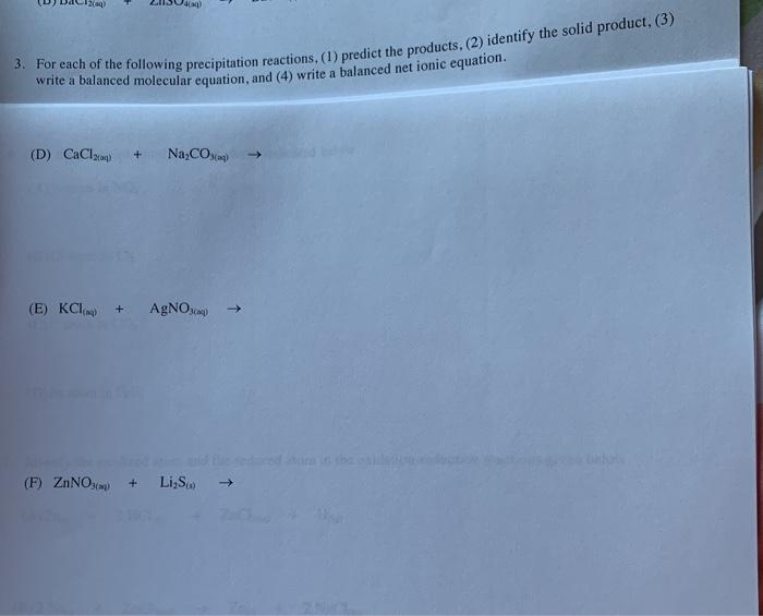 Solved For Each Of The Following Precipitation Reactions (1) | Chegg.com