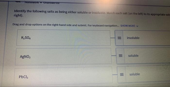 Solved Identify the following salts as being either soluble | Chegg.com
