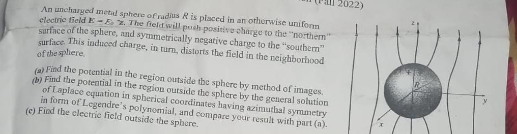Solved An uncharged metal sphere of radius R is placed in an | Chegg.com