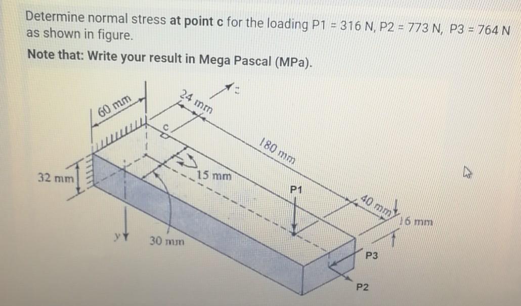 Solved Determine normal stress at point c for the loading P1 | Chegg.com