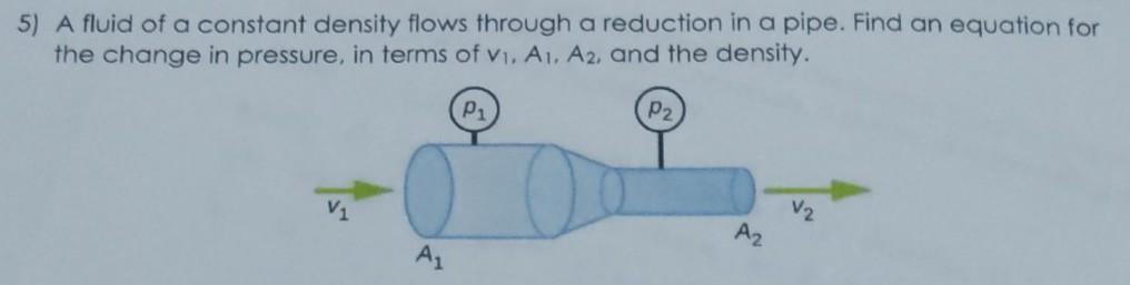 Solved 5) A Fluid Of A Constant Density Flows Through A | Chegg.com