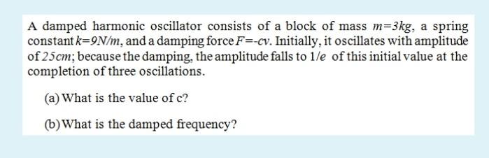 Solved A damped harmonic oscillator consists of a block of | Chegg.com